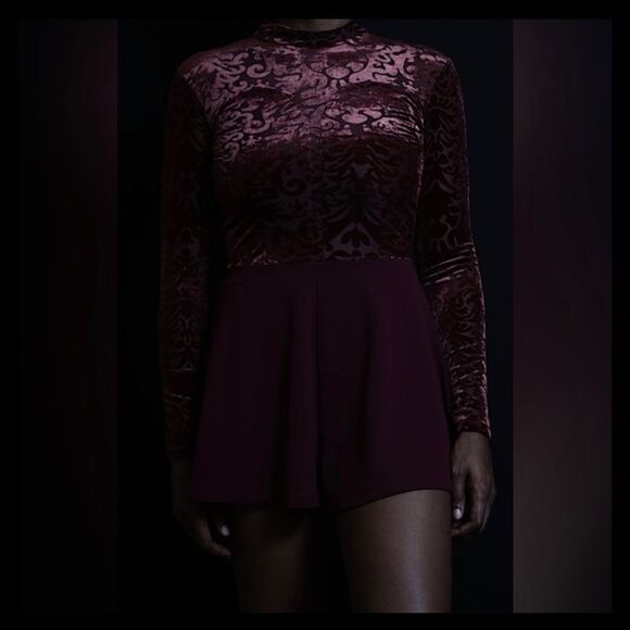 Luxurious Velvet Crush Burgundy Romper by Charlotte Russe - Picture 5 of 5
